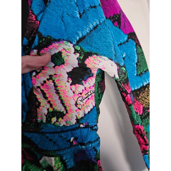 Roberto Cavalli Blue Green Multicolored Print Stretch Knit V-Neck Top Size XS - Picture 6 of 11